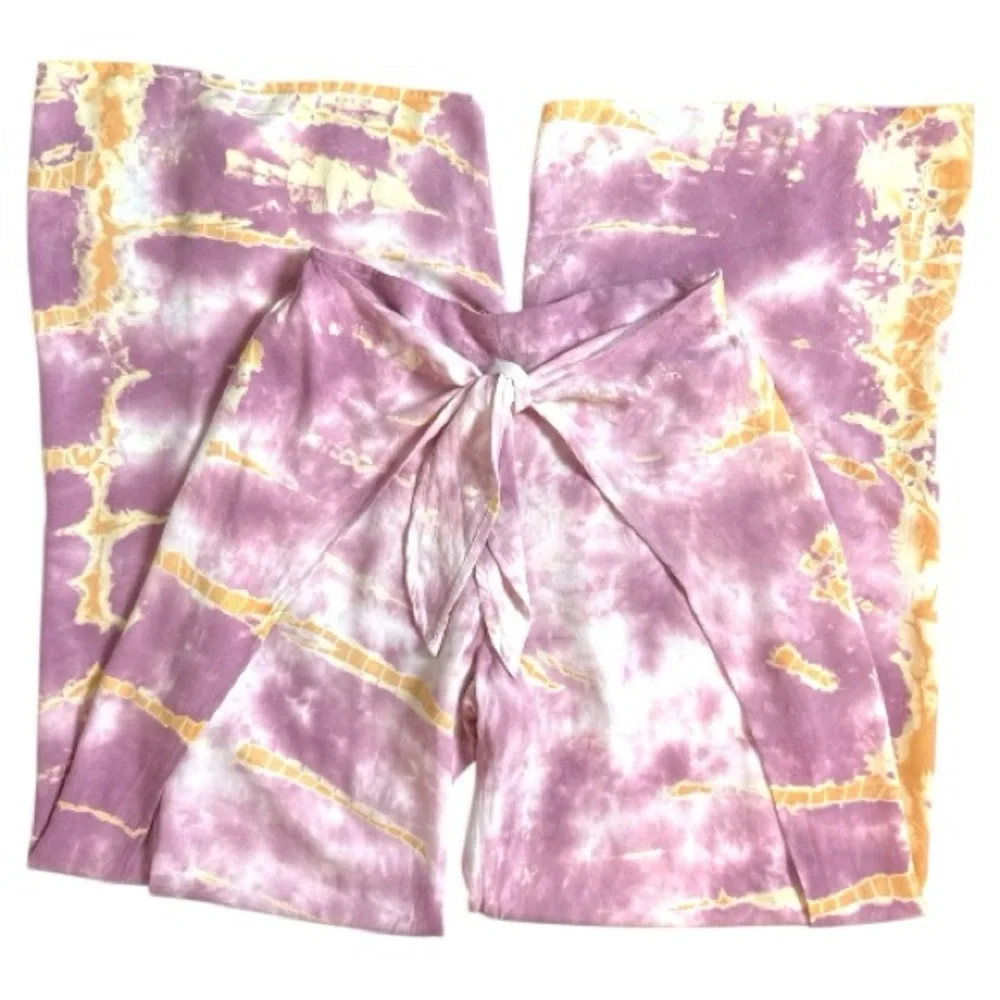 Young Fabulous & Broke Tie Dye Wide Leg Wrap Pants XS Pink Gold Beach Cover Up